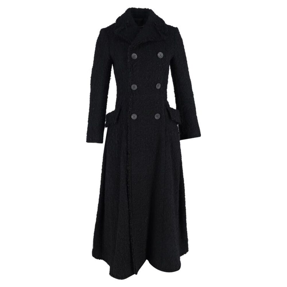 Comme des Garçons Double Breasted Bouclé Long Coat in Black Wool